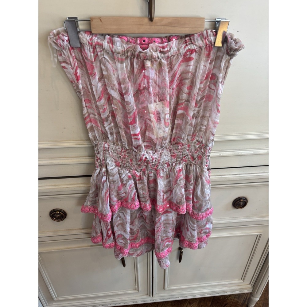 Ramy Brook Mick Tiered Cover Up Strapless Dress Beige Pink Medium NWT $295‎ - Picture 6 of 8
